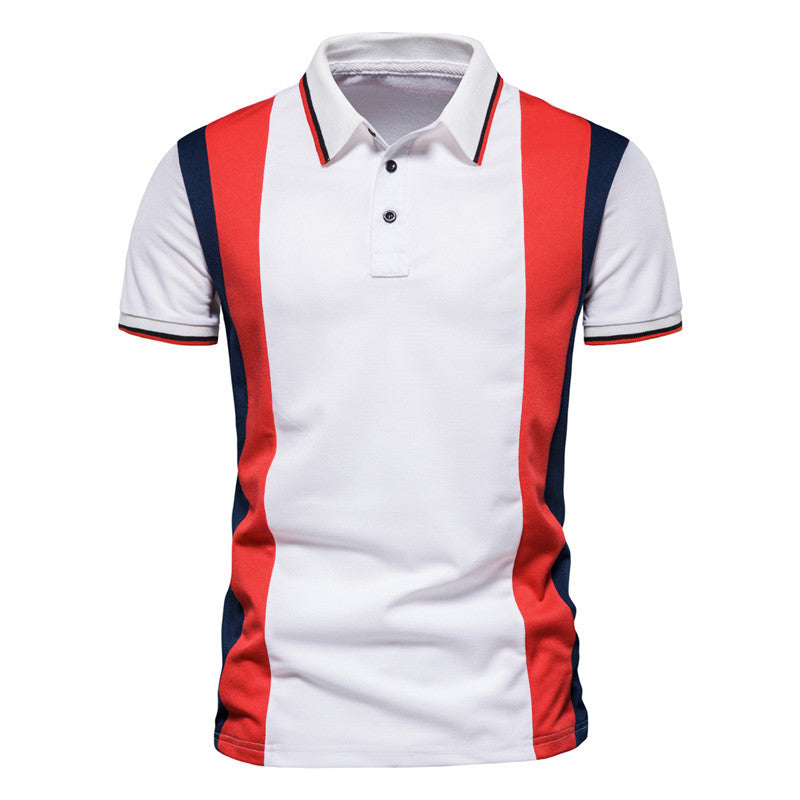 Men's  Large SizeColor Stripe Color Matching Slim Fit Business Casual Lapel Collar Polo Shirts Golf Shirt