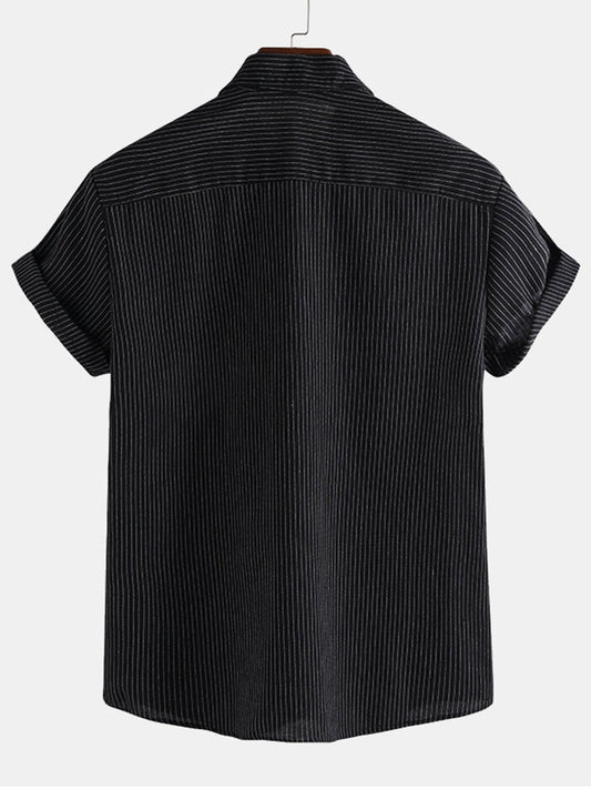 Men Casual Striped Shirt Short Sleeve