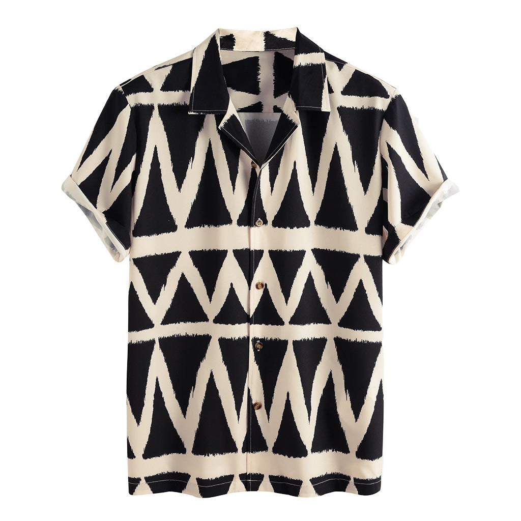 2021 new short-sleeved men's diamond square printing casual men's shirt