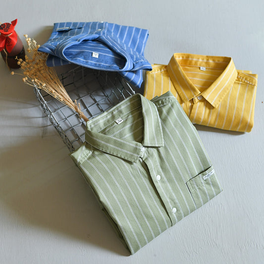 Men's casual long-sleeved striped cotton shirt