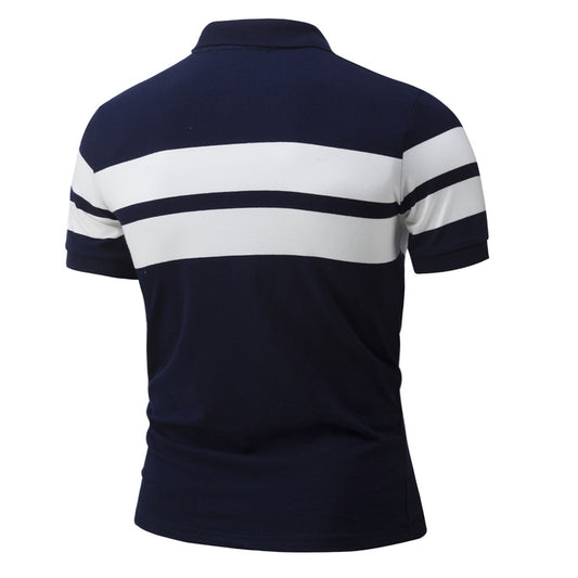 Men's Summer Stripe Color Patchwork Slim Fit Business Casual Polo Shirts