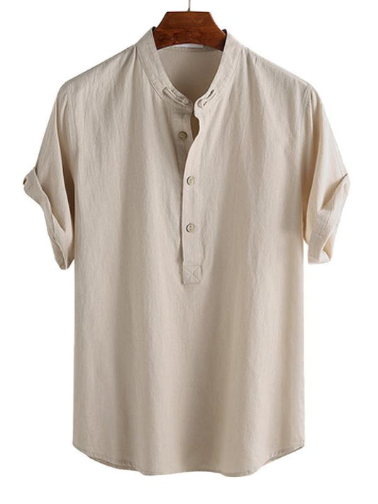 Men Solid Short Sleeves Roun-Neck Shirt