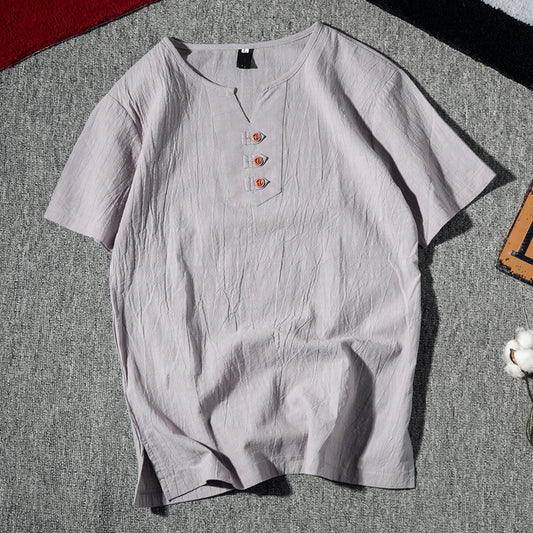 Men's short-sleeved T-shirt linen top