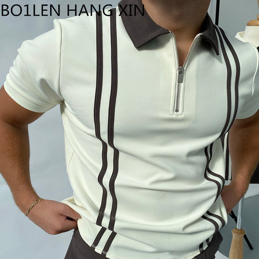 Short Sleeve Loose Zipper Design Polo Shirt