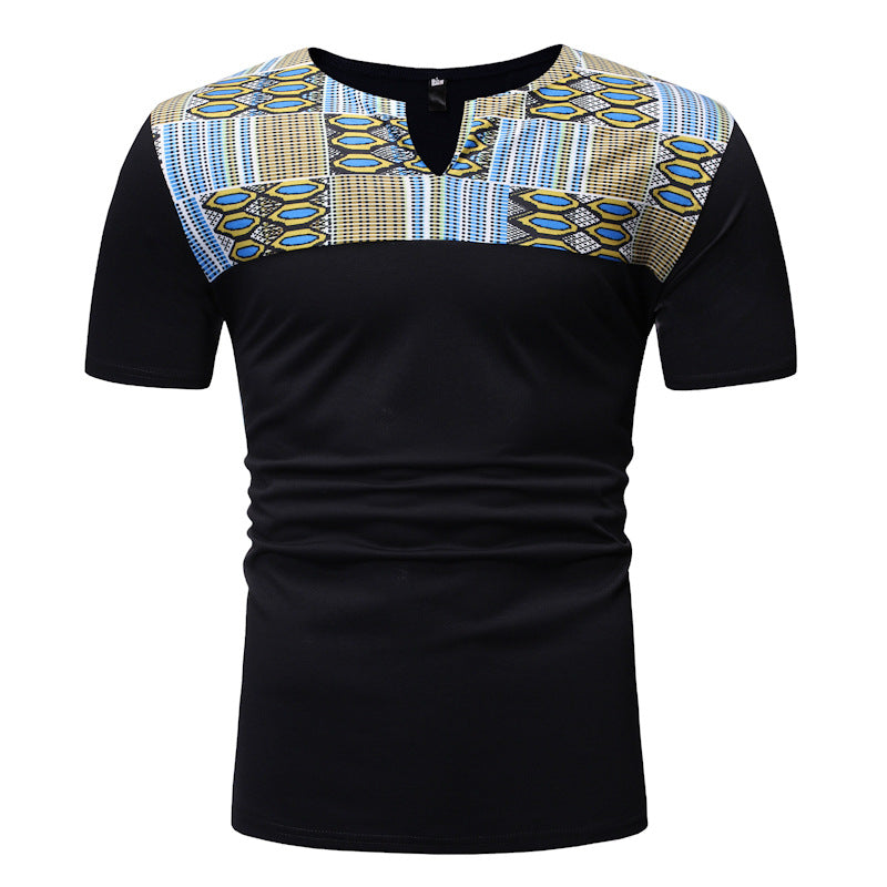 Ethnic style stitching T-shirt